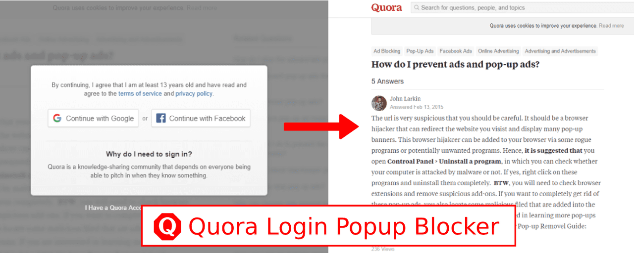 Quora Login Popup Blocker